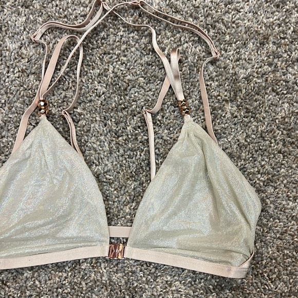 Savage X Fenty bralette tan gold shiny silver womens medium front closure - Picture 3 of 12